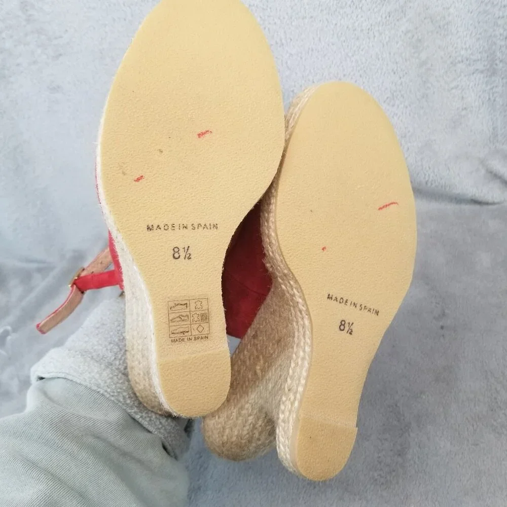 Andre Assous Shoes Womens Size 8.5 Red Leather Peep Toe Espadrille Slingback - Picture 8 of 11